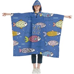 Sea Fish Blue Submarine Animals Patteen Women s Hooded Rain Ponchos