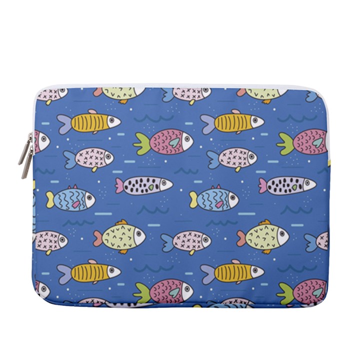 Sea Fish Blue Submarine Animals Patteen 14  Vertical Laptop Sleeve Case With Pocket