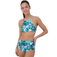 Mazipoodles Love Flowers Teal Halter Tankini Set by Mazipoodles