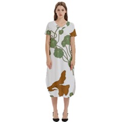 Nasturtium Flowers Plant Leaves T-shirt Midi Dress With Pockets by Ndabl3x