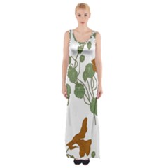 Nasturtium Flowers Plant Leaves Thigh Split Maxi Dress by Ndabl3x