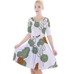 Nasturtium Flowers Plant Leaves Quarter Sleeve A-line Dress With Pockets by Ndabl3x