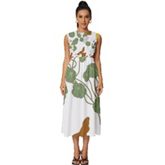 Nasturtium Flowers Plant Leaves Sleeveless Round Neck Midi Dress by Ndabl3x