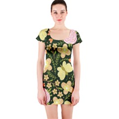 Flowers Rose Blossom Pattern Short Sleeve Bodycon Dress by Ndabl3x