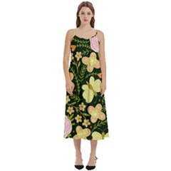 Flowers Rose Blossom Pattern Casual Spaghetti Strap Midi Dress by Ndabl3x