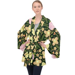 Flowers Rose Blossom Pattern Long Sleeve Velvet Kimono  by Ndabl3x