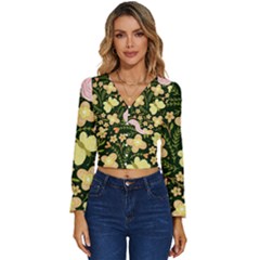 Flowers Rose Blossom Pattern Long Sleeve V-neck Top by Ndabl3x