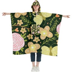 Flowers Rose Blossom Pattern Women s Hooded Rain Ponchos by Ndabl3x