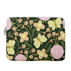 Flowers Rose Blossom Pattern 14  Vertical Laptop Sleeve Case With Pocket by Ndabl3x