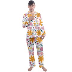 Pattern Background Vintage Floral Men s Long Sleeve Satin Pajamas Set by Ndabl3x