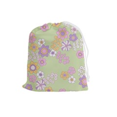 Pattern Background Vintage Floral Drawstring Pouch (large) by Ndabl3x