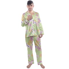 Pattern Background Vintage Floral Men s Long Sleeve Satin Pajamas Set by Ndabl3x