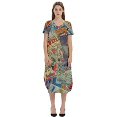 Paper Scattered Vintage T-shirt Midi Dress With Pockets