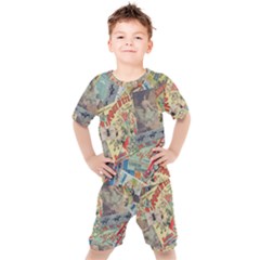 Paper Scattered Vintage Kids  T-shirt And Shorts Set by Ndabl3x