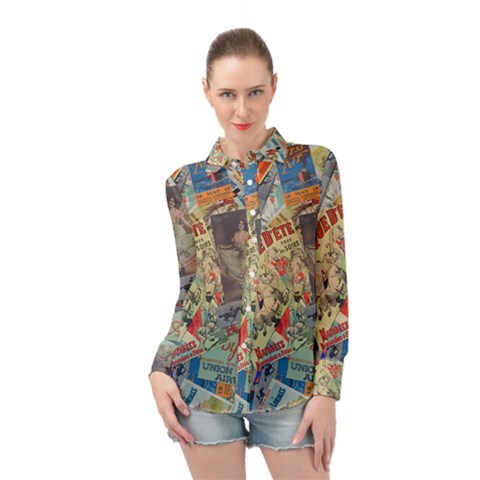 Paper Scattered Vintage Long Sleeve Chiffon Shirt by Ndabl3x