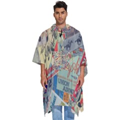 Paper Scattered Vintage Men s Hooded Rain Ponchos by Ndabl3x