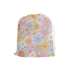 Pattern Background Vintage Floral Drawstring Pouch (large) by Ndabl3x