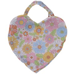 Pattern Background Vintage Floral Giant Heart Shaped Tote by Ndabl3x