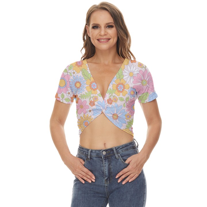 Pattern Background Vintage Floral Twist Front Crop Top