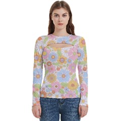 Pattern Background Vintage Floral Women s Cut Out Long Sleeve T-shirt