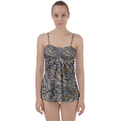 Brown Vintage Background Vintage Floral Pattern Babydoll Tankini Set