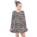 Brown Vintage Background Vintage Floral Pattern Kids  Long Sleeve Dress View1