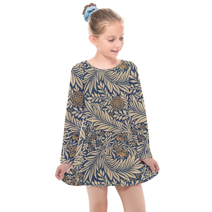 Brown Vintage Background Vintage Floral Pattern Kids  Long Sleeve Dress