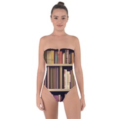 Books Bookshelves Office Fantasy Background Artwork Book Cover Apothecary Book Nook Literature Libra Tie Back One Piece Swimsuit by Posterlux