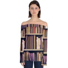 Books Bookshelves Office Fantasy Background Artwork Book Cover Apothecary Book Nook Literature Libra Off Shoulder Long Sleeve Top