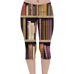 Books Bookshelves Office Fantasy Background Artwork Book Cover Apothecary Book Nook Literature Libra Velvet Capri Leggings  by Posterlux