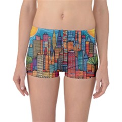 City New York Nyc Skyscraper Skyline Downtown Night Business Urban Travel Landmark Building Architec Reversible Boyleg Bikini Bottoms by Posterlux