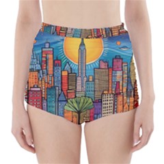 City New York Nyc Skyscraper Skyline Downtown Night Business Urban Travel Landmark Building Architec High-waisted Bikini Bottoms by Posterlux