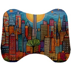 City New York Nyc Skyscraper Skyline Downtown Night Business Urban Travel Landmark Building Architec Head Support Cushion by Posterlux