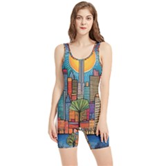 City New York Nyc Skyscraper Skyline Downtown Night Business Urban Travel Landmark Building Architec Women s Wrestling Singlet