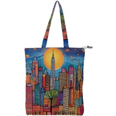 City New York Nyc Skyscraper Skyline Downtown Night Business Urban Travel Landmark Building Architec Double Zip Up Tote Bag by Posterlux