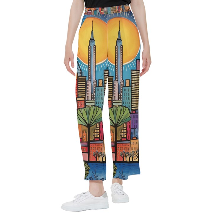 City New York Nyc Skyscraper Skyline Downtown Night Business Urban Travel Landmark Building Architec Women s Pants 