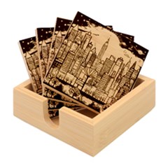 City New York Nyc Skyscraper Skyline Downtown Night Business Urban Travel Landmark Building Architec Bamboo Coaster Set by Posterlux