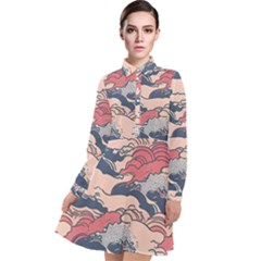 Waves Ocean Sea Water Pattern Rough Seas Digital Art Nature Nautical Long Sleeve Chiffon Shirt Dress