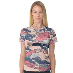 Waves Ocean Sea Water Pattern Rough Seas Digital Art Nature Nautical V-neck Sport Mesh T-shirt