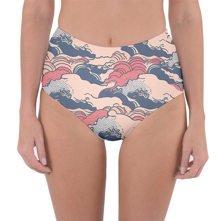 Waves Ocean Sea Water Pattern Rough Seas Digital Art Nature Nautical Reversible High-Waist Bikini Bottoms