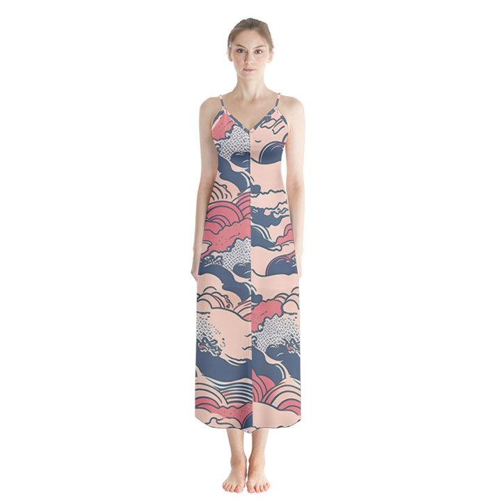 Waves Ocean Sea Water Pattern Rough Seas Digital Art Nature Nautical Button Up Chiffon Maxi Dress