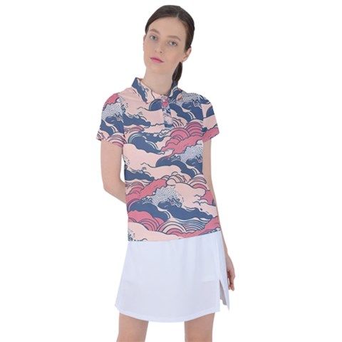 Waves Ocean Sea Water Pattern Rough Seas Digital Art Nature Nautical Women s Polo T-shirt by Bedest