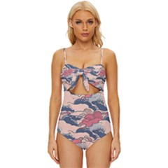 Waves Ocean Sea Water Pattern Rough Seas Digital Art Nature Nautical Knot Front One-piece Swimsuit