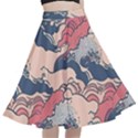 Waves Ocean Sea Water Pattern Rough Seas Digital Art Nature Nautical A-Line Full Circle Midi Skirt With Pocket View1