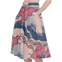 Waves Ocean Sea Water Pattern Rough Seas Digital Art Nature Nautical A-Line Full Circle Midi Skirt With Pocket View2