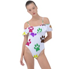 Pawprints Paw Prints Paw Animal Frill Detail One Piece Swimsuit by Apen