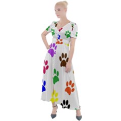 Pawprints Paw Prints Paw Animal Button Up Short Sleeve Maxi Dress by Apen