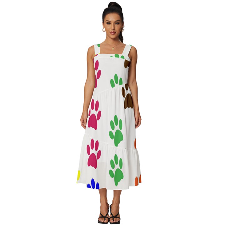 Pawprints Paw Prints Paw Animal Square Neckline Tiered Midi Dress