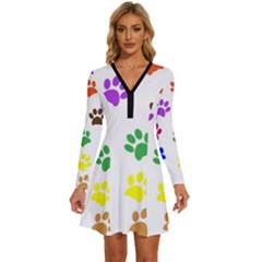 Pawprints Paw Prints Paw Animal Long Sleeve Deep V Mini Dress  by Apen