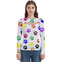 Pawprints Paw Prints Paw Animal Women s Cut Out Long Sleeve T-shirt by Apen